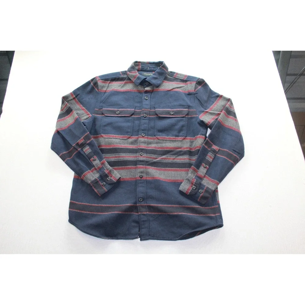 Banana Republic Flannel Shirt Mens Small Navy Blue Excellent Striped Wool Blend